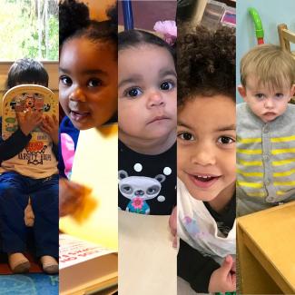A collage of the faces of Rhode Island children in child care settings throughout the State.